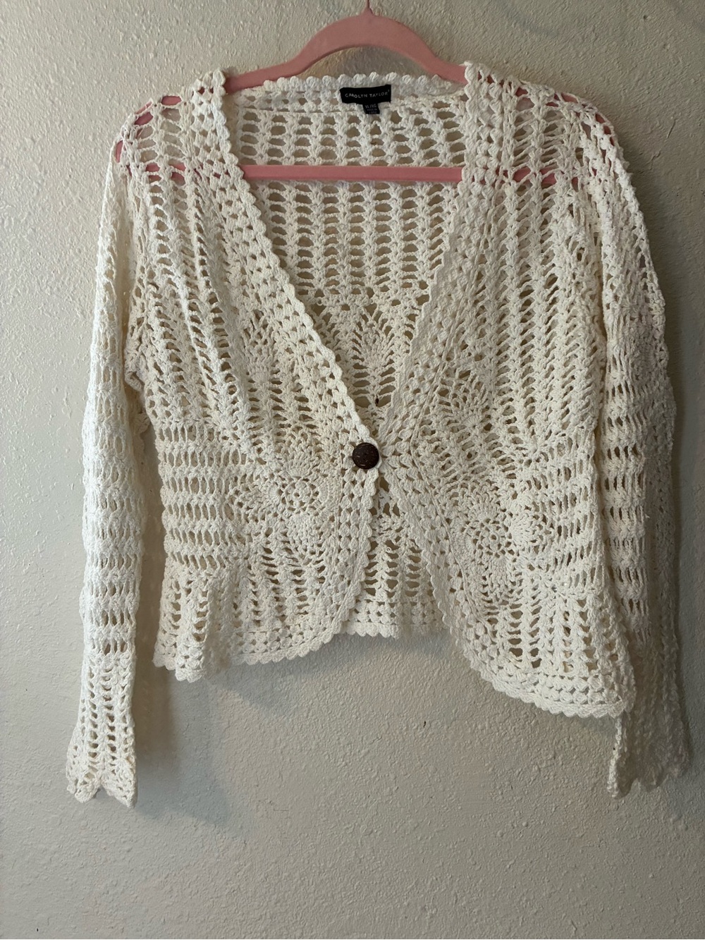 Carolyn Taylor Single Button Crochet Sweater